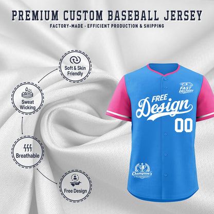 Custom Light Blue White Pink Classic Style Baseball Jersey Stitched Sports Uniform Personalized For Teams