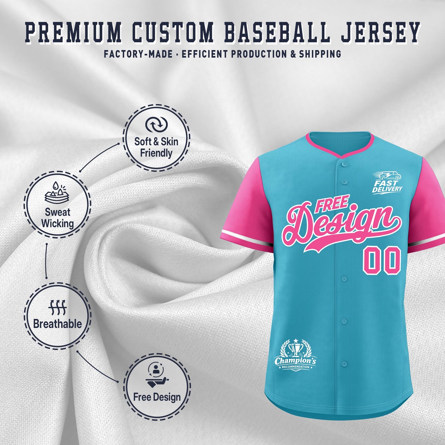 Custom Sky Blue White Pink Classic Style Baseball Jersey Stitched Sports Uniform Personalized For Teams