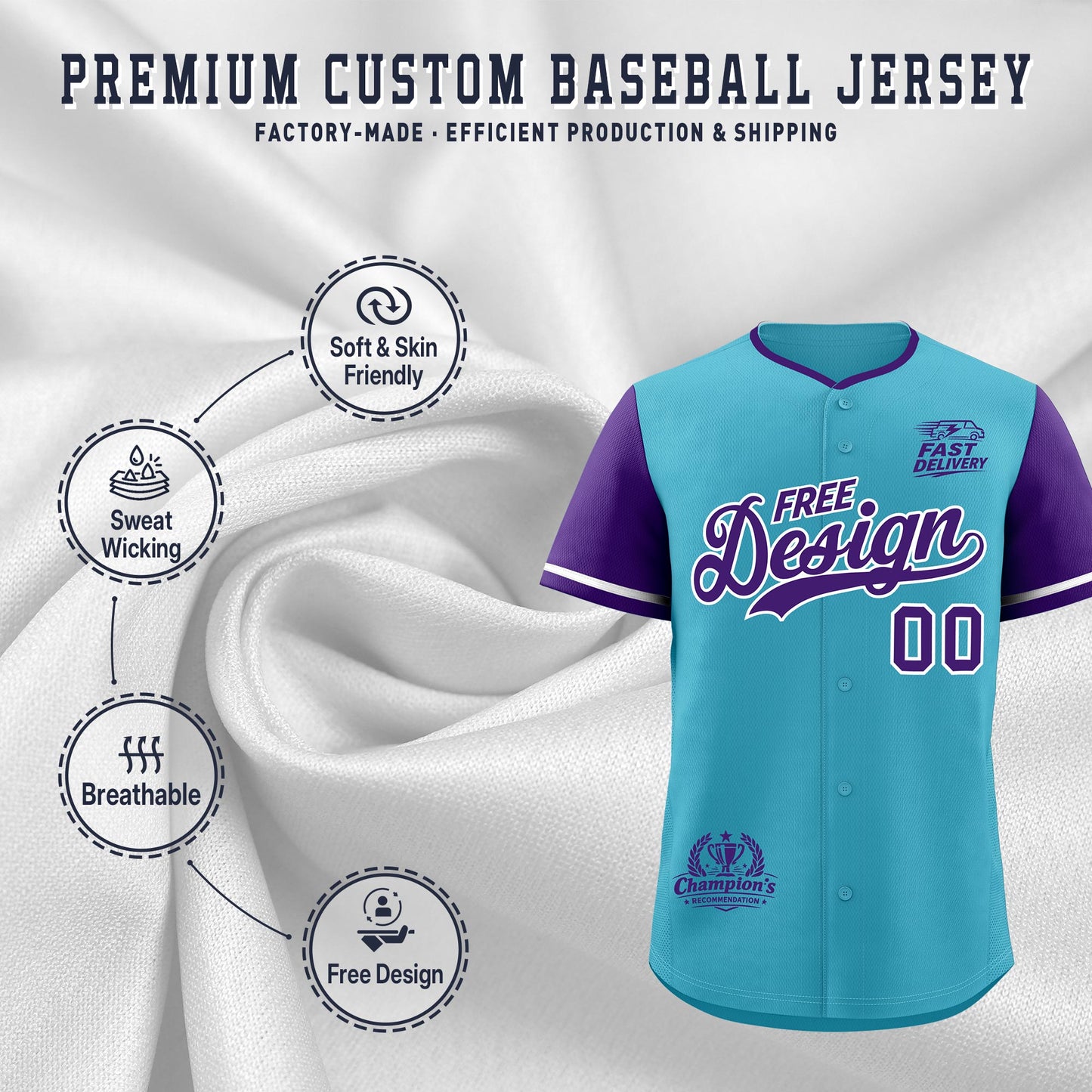 Custom Sky Blue Whitee Purple Classic Style Baseball Jersey Stitched Sports Uniform Personalized For Teams