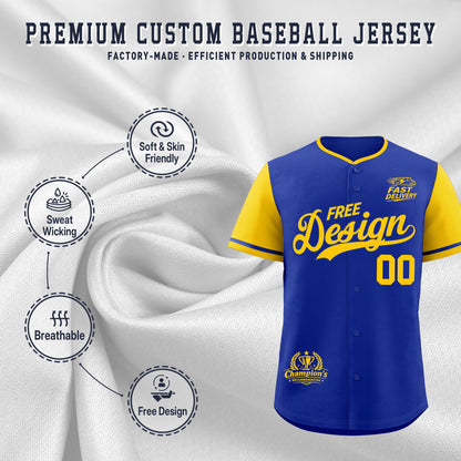 Custom Royal Yellow Classic Style Baseball Jersey Stitched Sports Uniform Personalized For Teams