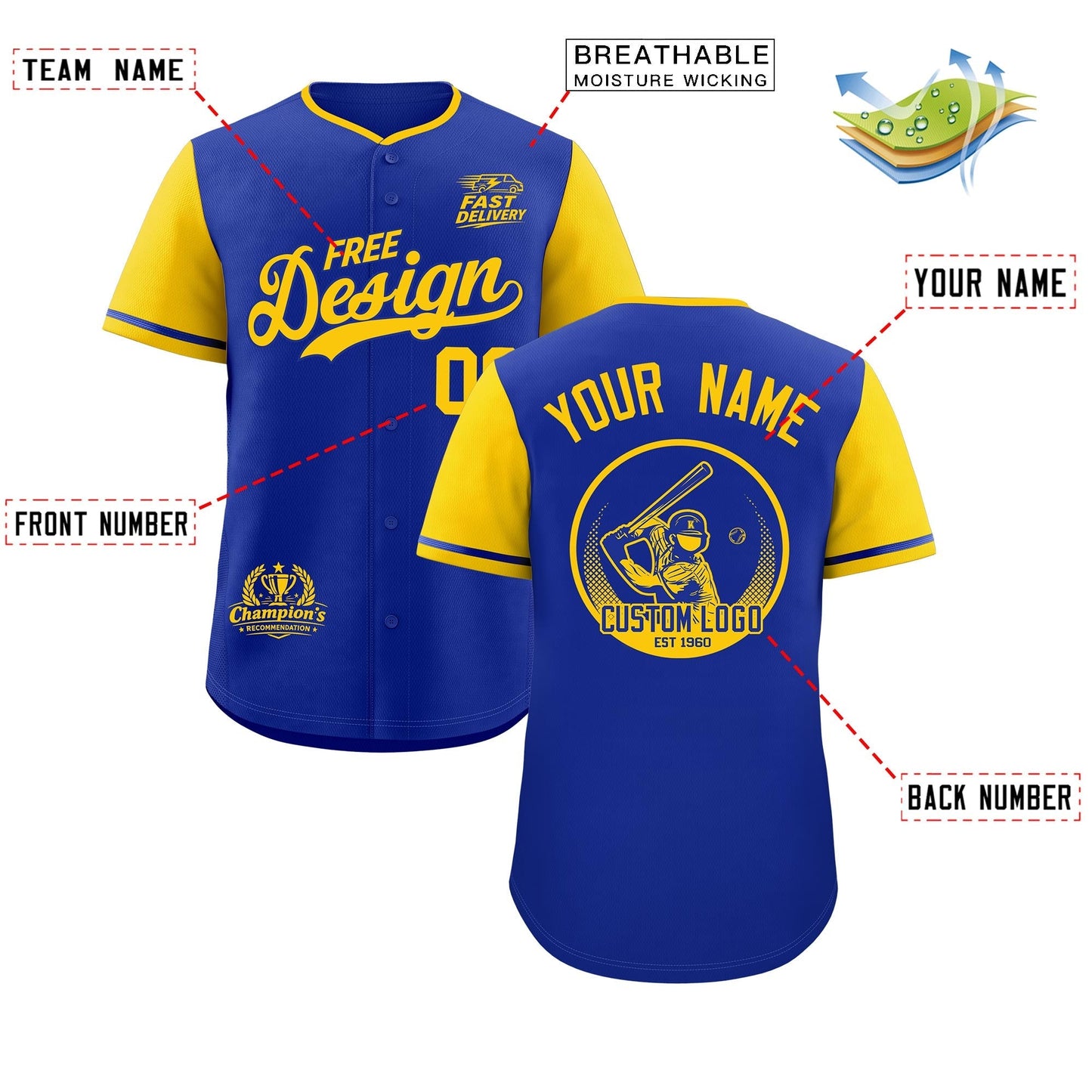 Custom Royal Yellow Classic Style Baseball Jersey Stitched Sports Uniform Personalized For Teams