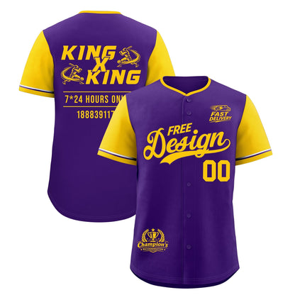 Custom Purple Yellow Classic Style Baseball Jersey Stitched Sports Uniform Personalized For Teams