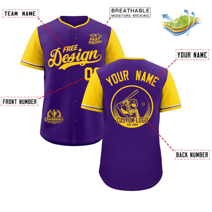Custom Purple Yellow Classic Style Baseball Jersey Stitched Sports Uniform Personalized For Teams
