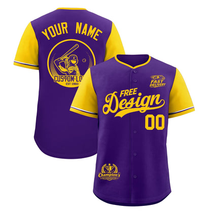 Custom Purple Yellow Classic Style Baseball Jersey Stitched Sports Uniform Personalized For Teams