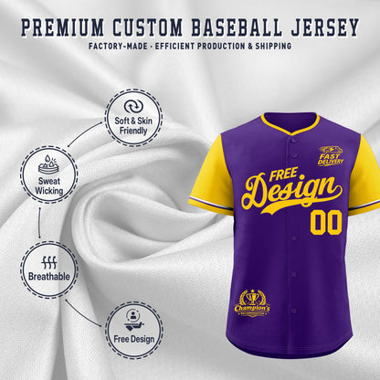 Custom Purple Yellow Classic Style Baseball Jersey Stitched Sports Uniform Personalized For Teams