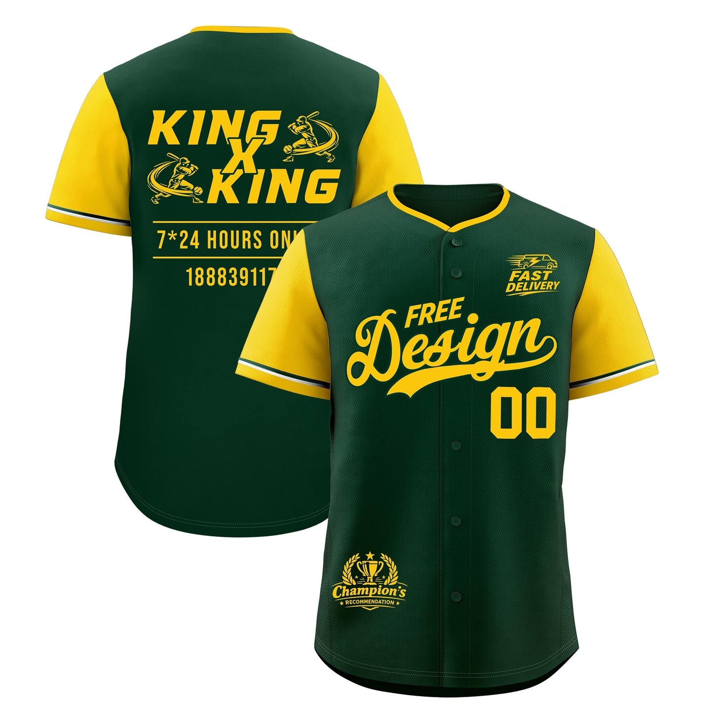 Custom Green Yellow Classic Style Baseball Jersey Stitched Sports Uniform Personalized For Teams