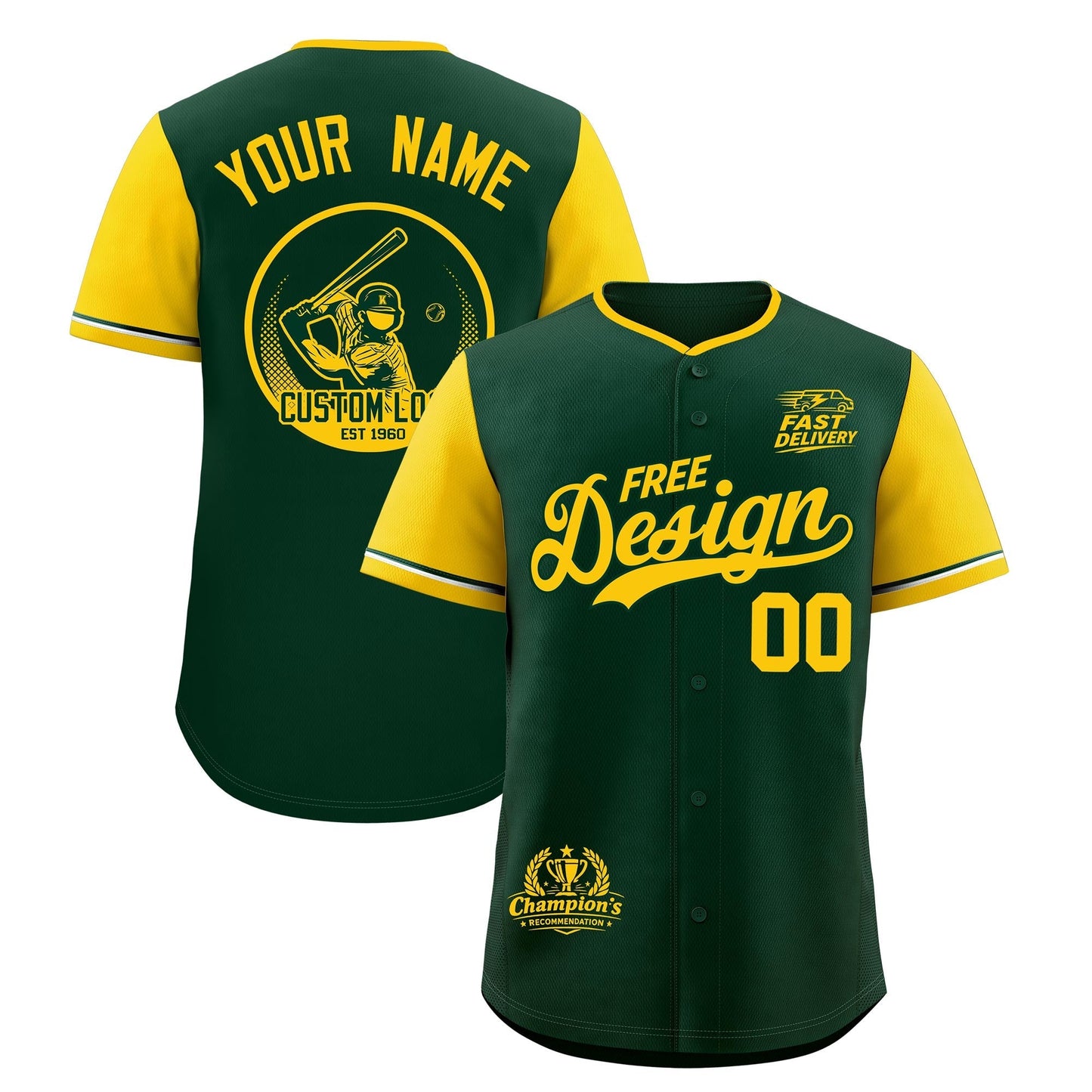 Custom Green Yellow Classic Style Baseball Jersey Stitched Sports Uniform Personalized For Teams