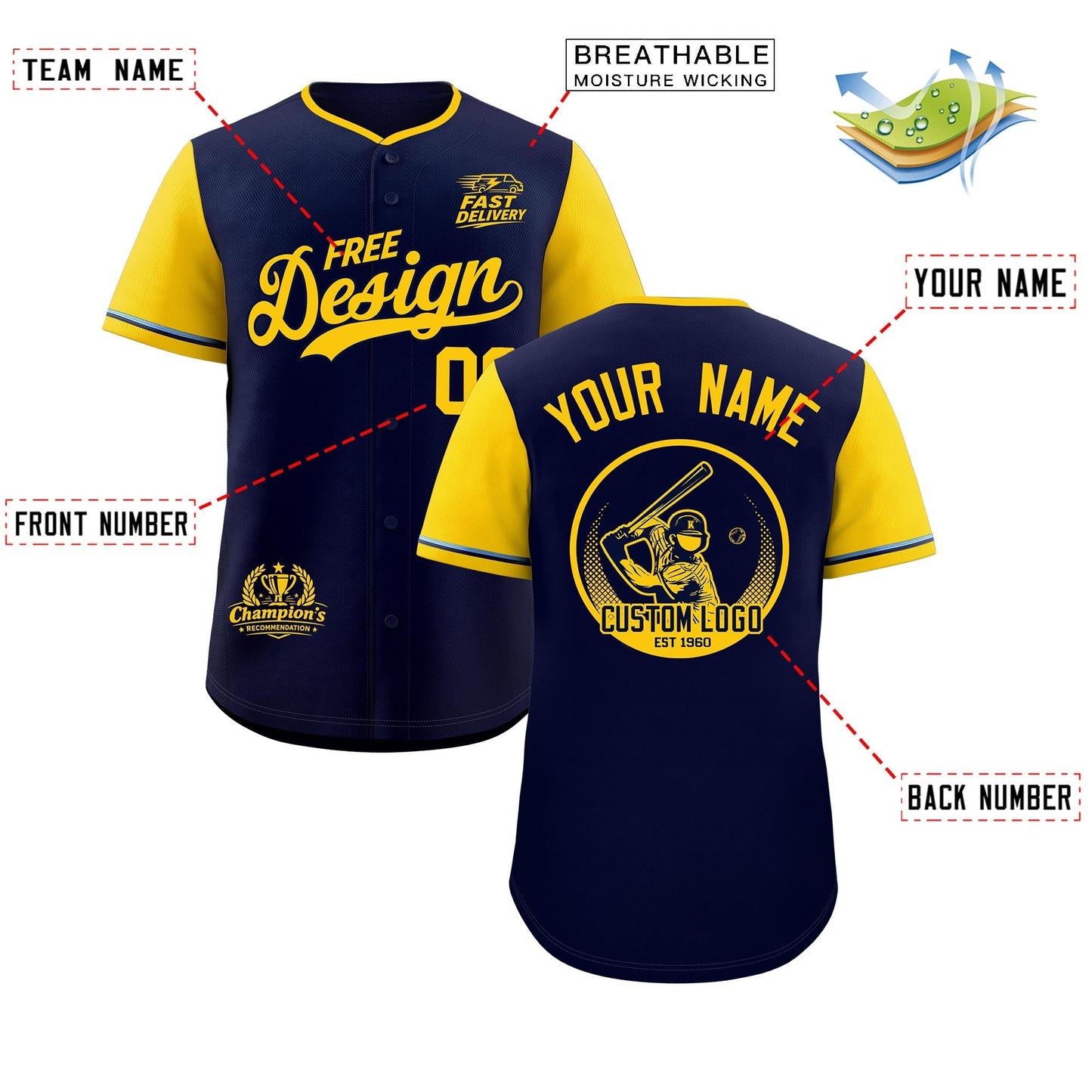 Custom Navy Powder Blue Classic Style Baseball Jersey Stitched Sports Uniform Personalized For Teams