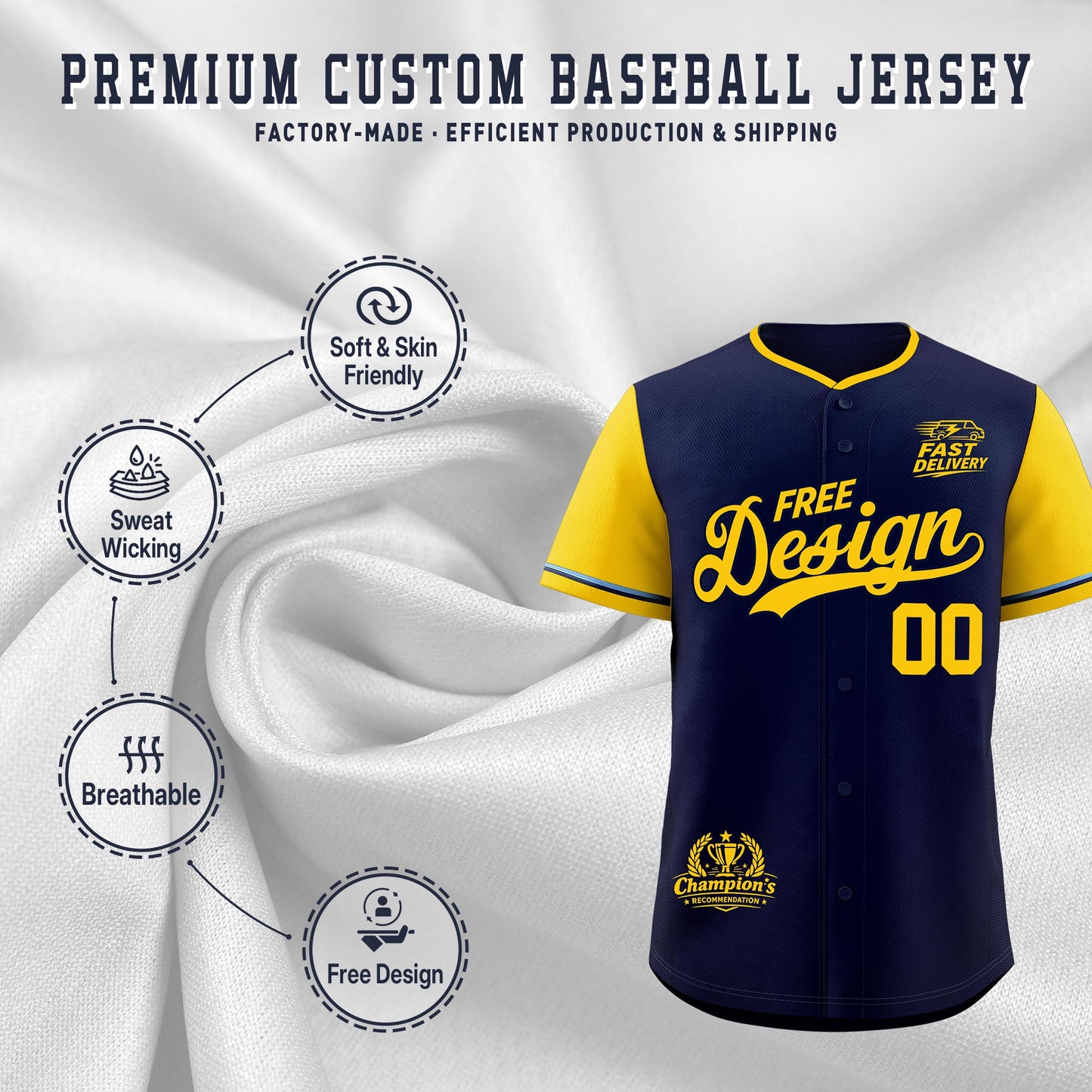 Custom Navy Powder Blue Classic Style Baseball Jersey Stitched Sports Uniform Personalized For Teams