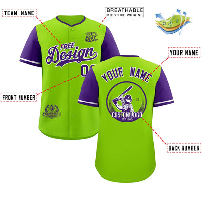 Custom Neon Green Purple Classic Style Baseball Jersey Stitched Sports Uniform Personalized For Teams