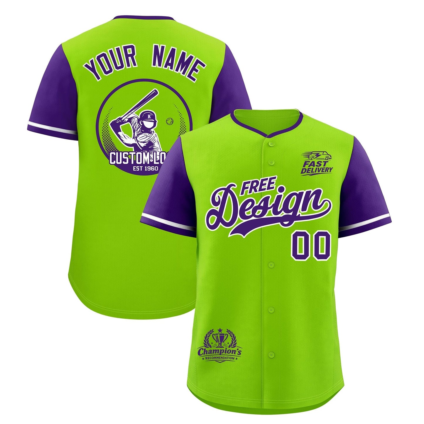 Custom Neon Green Purple Classic Style Baseball Jersey Stitched Sports Uniform Personalized For Teams