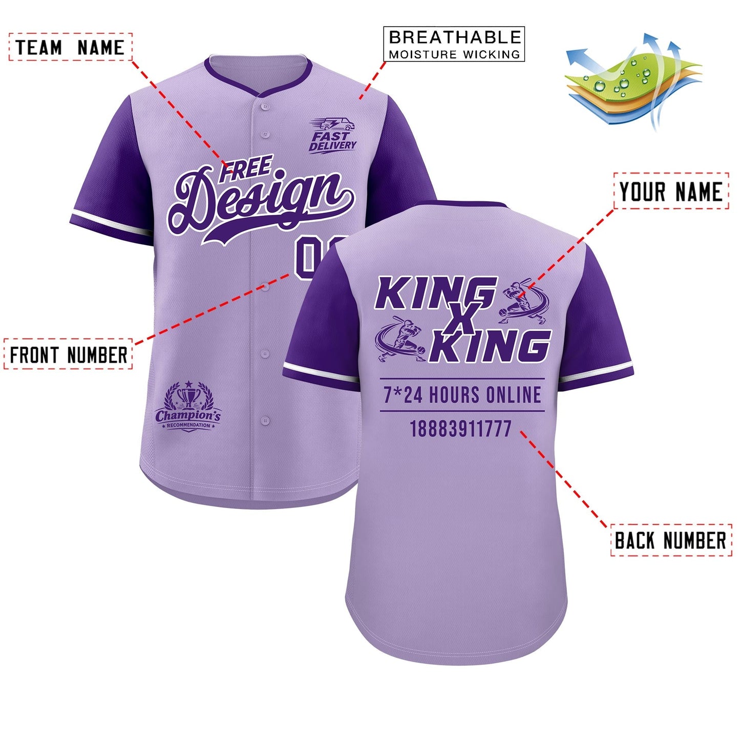 Custom Light Purple Purple Classic Style Baseball Jersey Stitched Sports Uniform Personalized For Teams