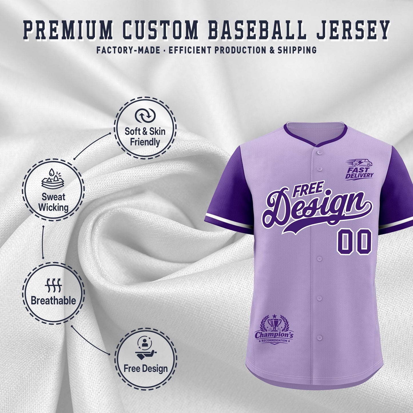 Custom Light Purple Purple Classic Style Baseball Jersey Stitched Sports Uniform Personalized For Teams