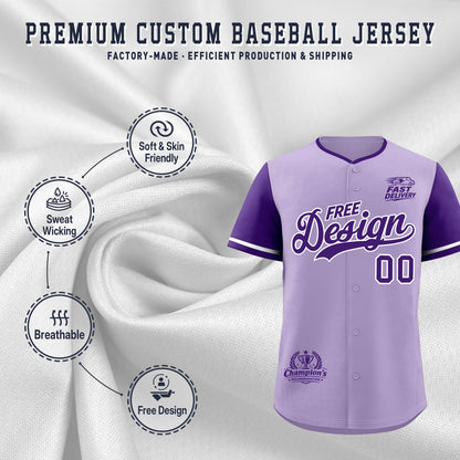 Custom Light Purple Purple Classic Style Baseball Jersey Stitched Sports Uniform Personalized For Teams