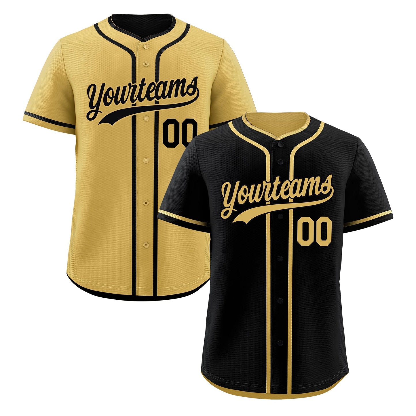 Custom Old Gold Black Reversible Baseball Jersey Classic Style Add Team Name & Player Number Moisture-Wicking
