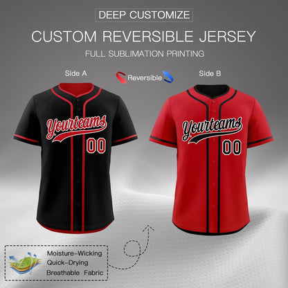 Custom Red Black Reversible Baseball Jersey Classic Style Add Team Name & Player Number Moisture-Wicking