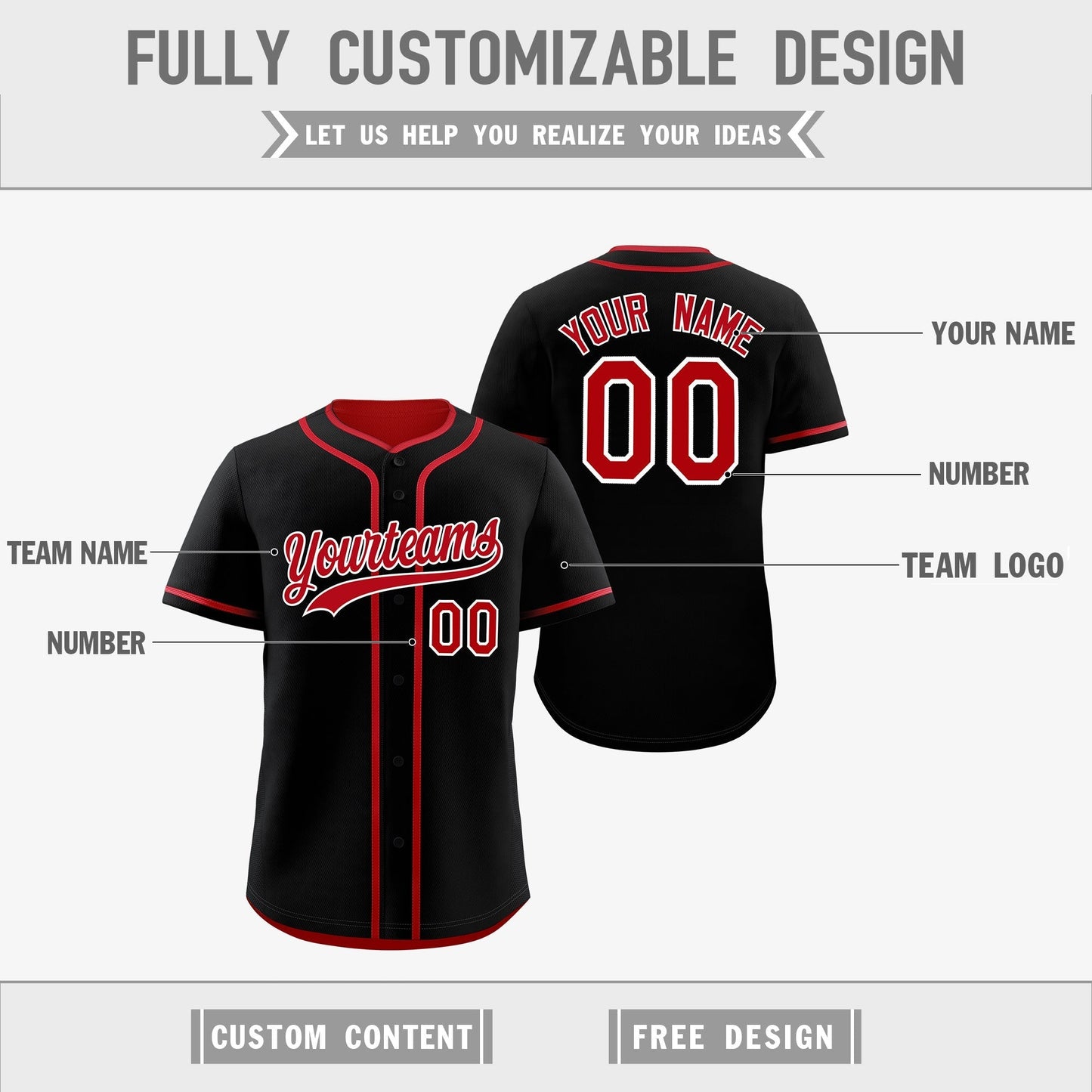 Custom Red Black Reversible Baseball Jersey Classic Style Add Team Name & Player Number Moisture-Wicking