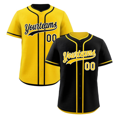 Custom Gold Black Reversible Baseball Jersey Classic Style For Youth Team Design Service