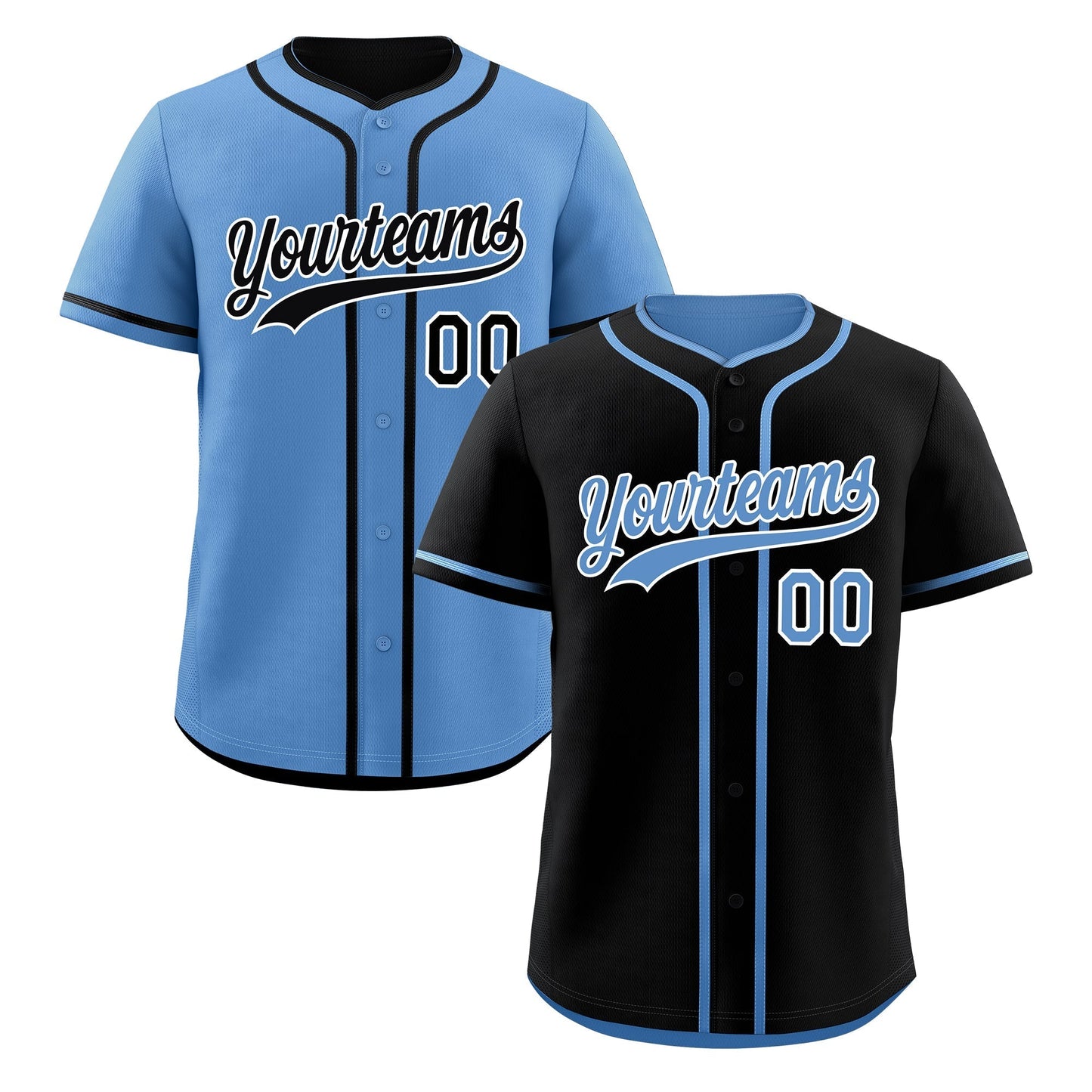 Custom Light Blue Black Reversible Baseball Jersey Classic Style Add Team Name & Player Number Moisture-Wicking
