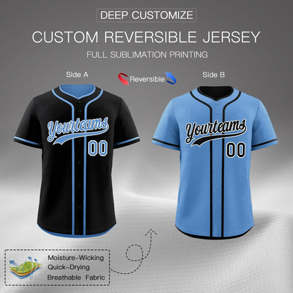 Custom Light Blue Black Reversible Baseball Jersey Classic Style Add Team Name & Player Number Moisture-Wicking