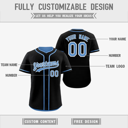 Custom Light Blue Black Reversible Baseball Jersey Classic Style Add Team Name & Player Number Moisture-Wicking