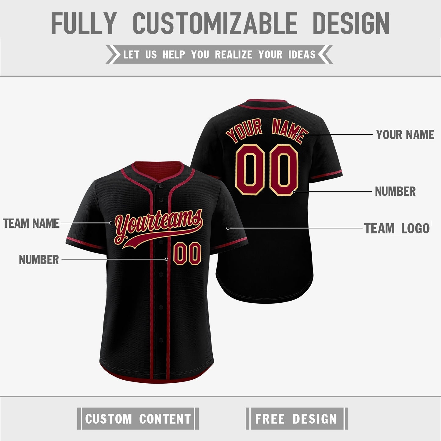 Custom Crimson Black Reversible Baseball Jersey Classic Style Add Team Name & Player Number Moisture-Wicking