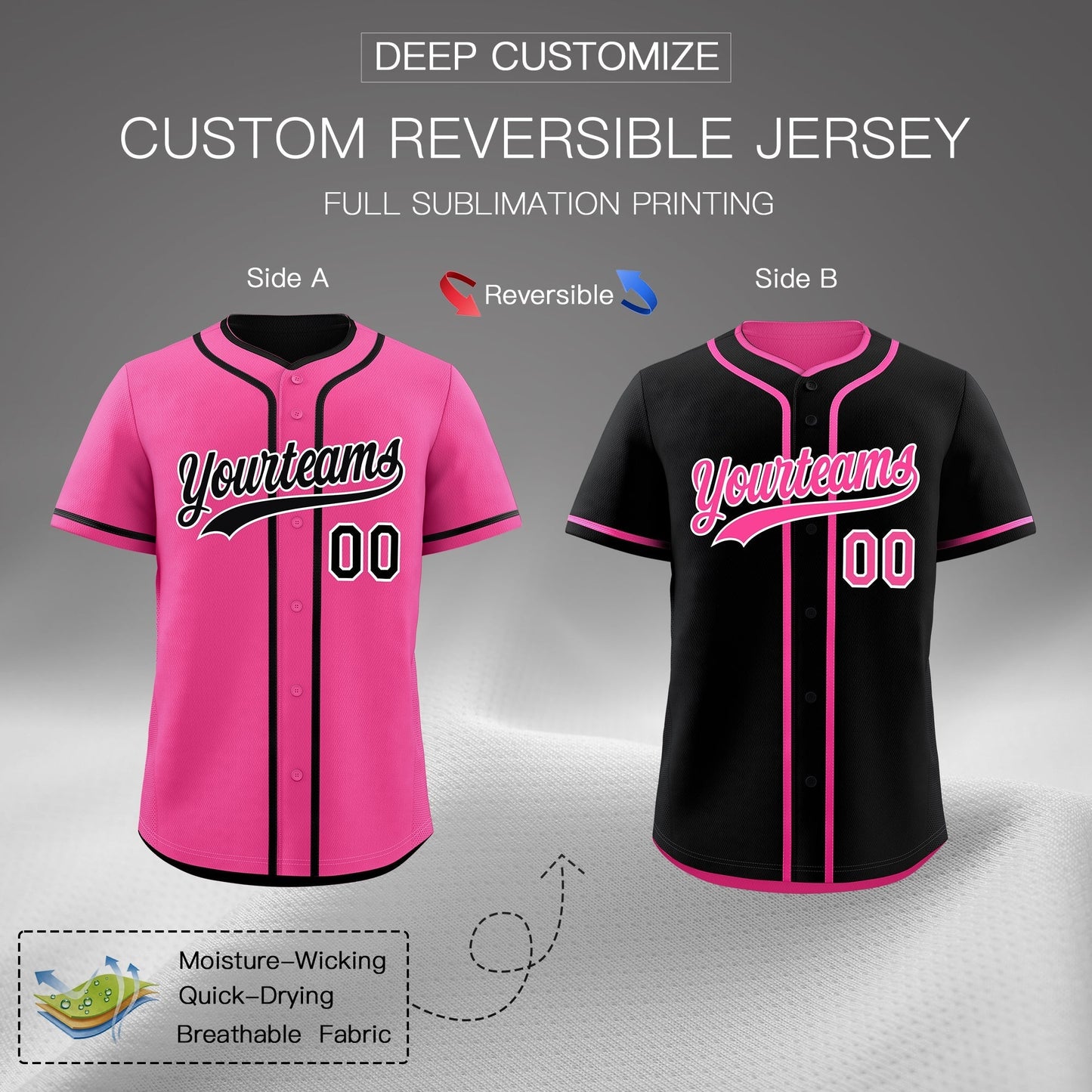 Custom Black Pink Reversible Baseball Jersey Classic Style For Youth Team Design Service