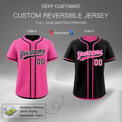 Custom Black Pink Reversible Baseball Jersey Classic Style For Youth Team Design Service