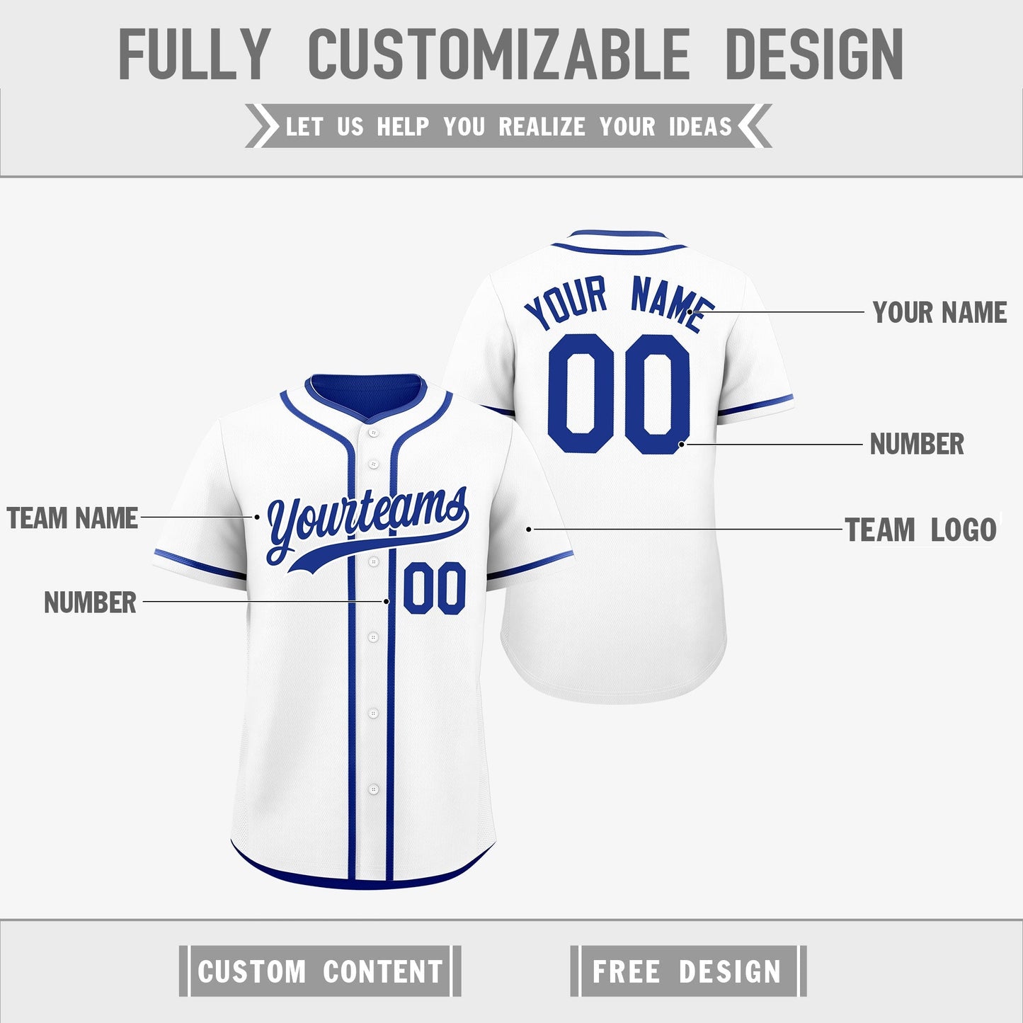Custom Royal Blue Reversible Baseball Jersey Classic Style Add Team Name & Player Number Moisture-Wicking