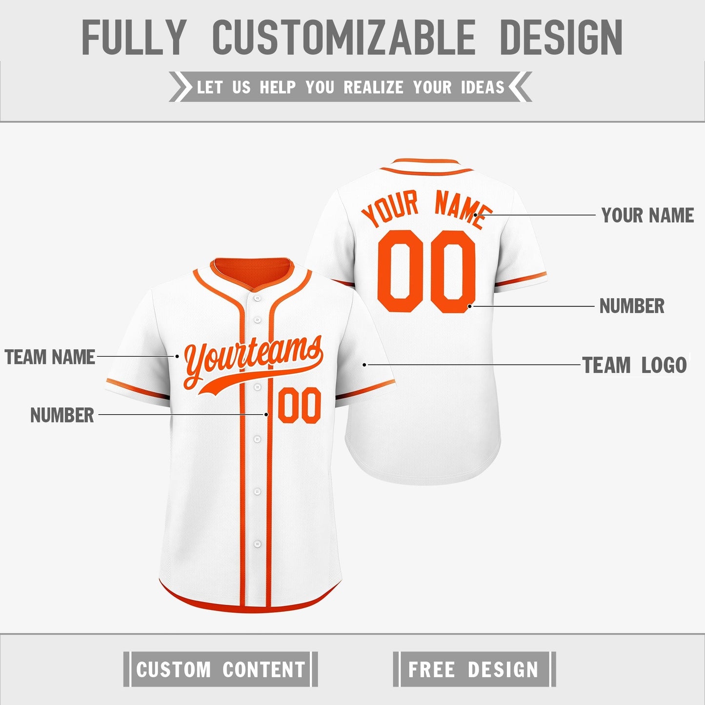 Custom Orange Reversible Baseball Jersey Classic Style For Youth Team Design Service