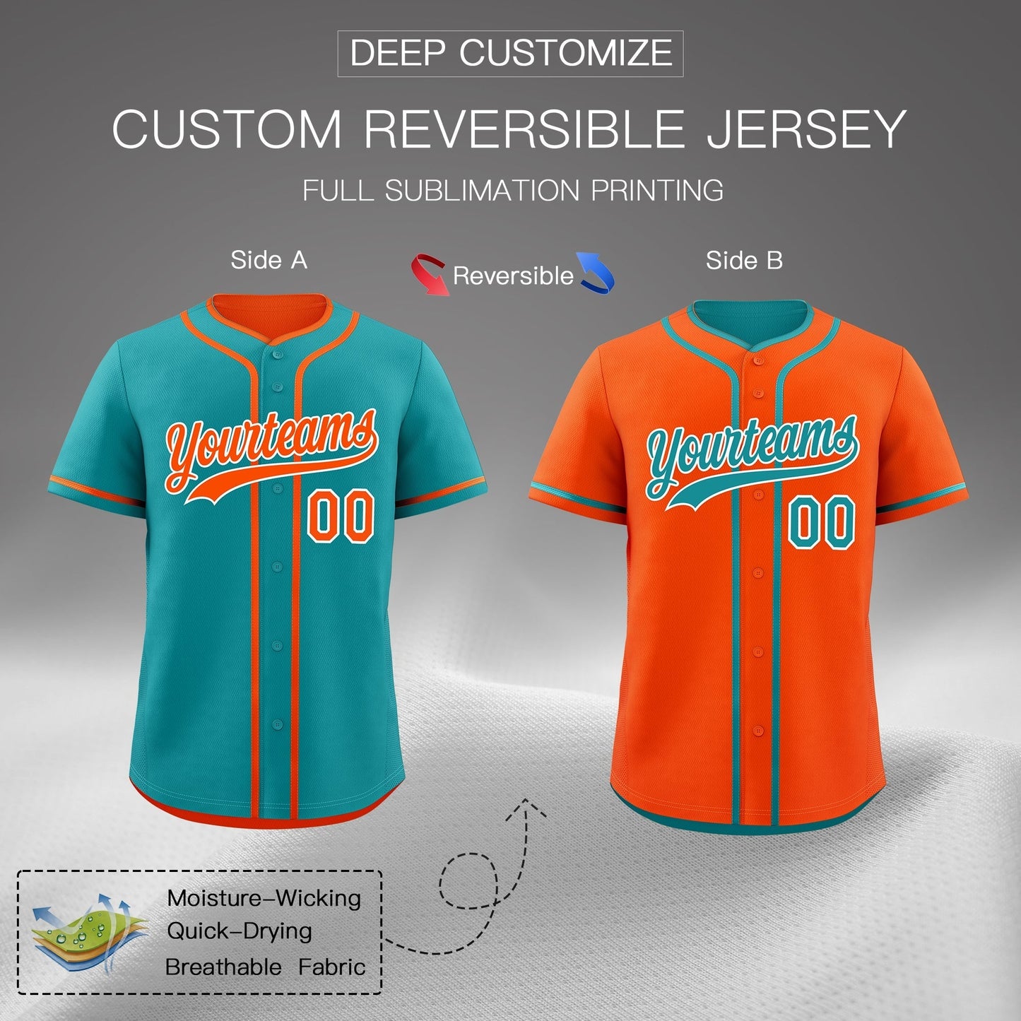 Custom Orange White Reversible Baseball Jersey Classic Style Add Team Name & Player Number Moisture-Wicking