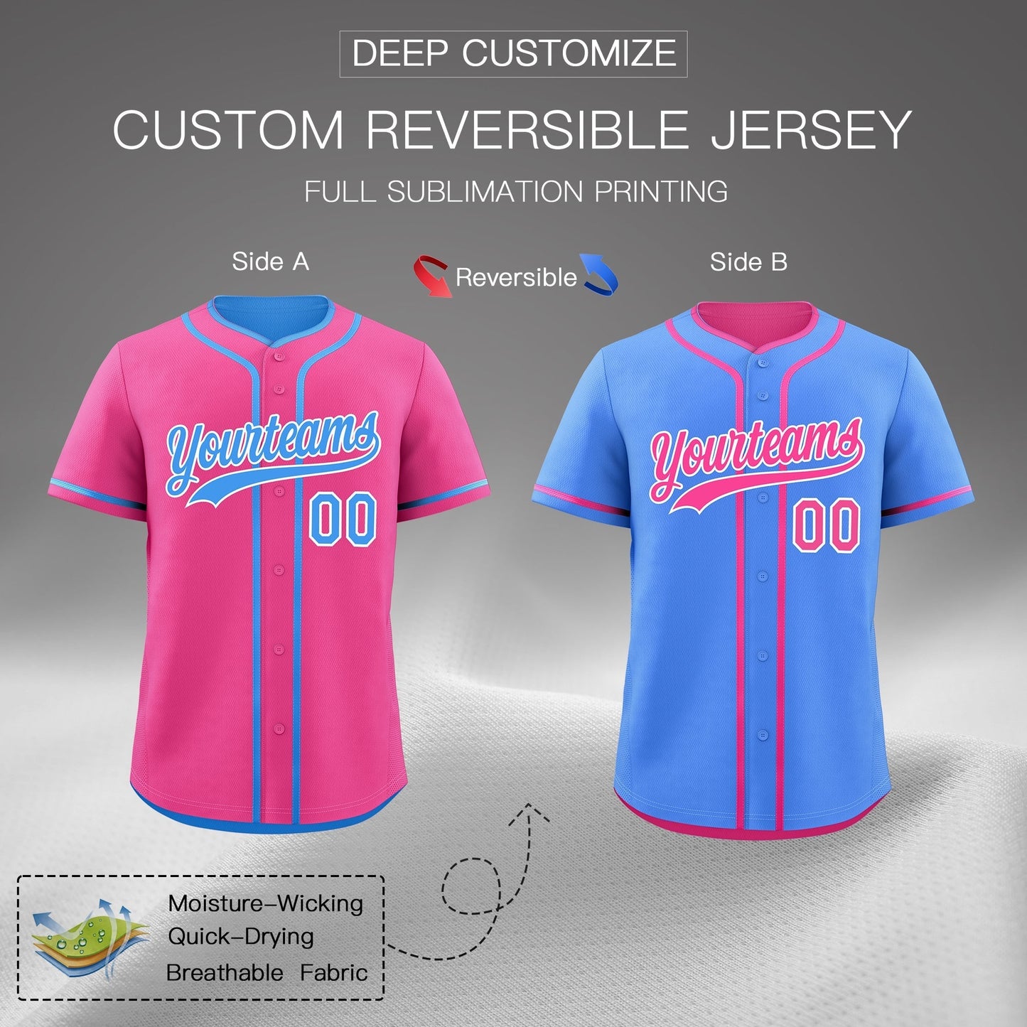 Custom Powder Blue White Reversible Baseball Jersey Classic Style For Youth Team Design Service