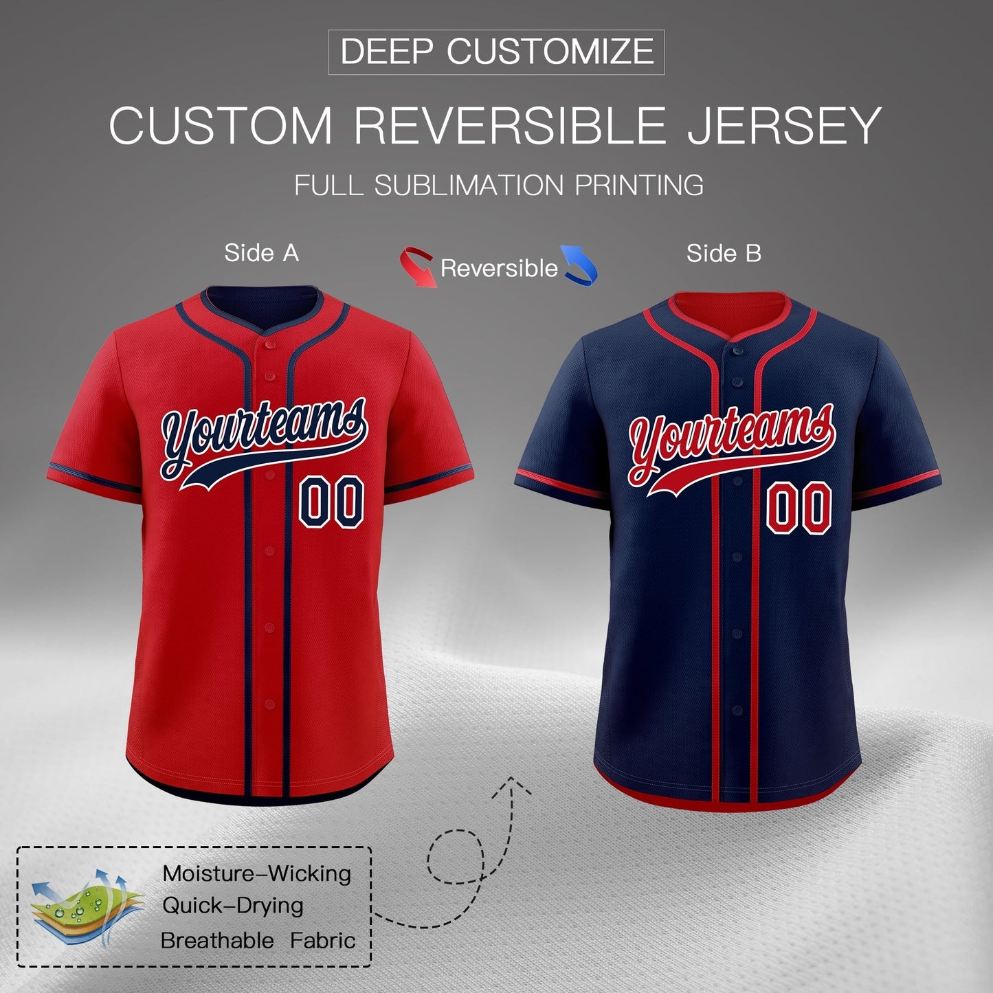 Custom Navy White Reversible Baseball Jersey Classic Style Add Team Name & Player Number Moisture-Wicking