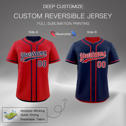 Custom Navy White Reversible Baseball Jersey Classic Style Add Team Name & Player Number Moisture-Wicking