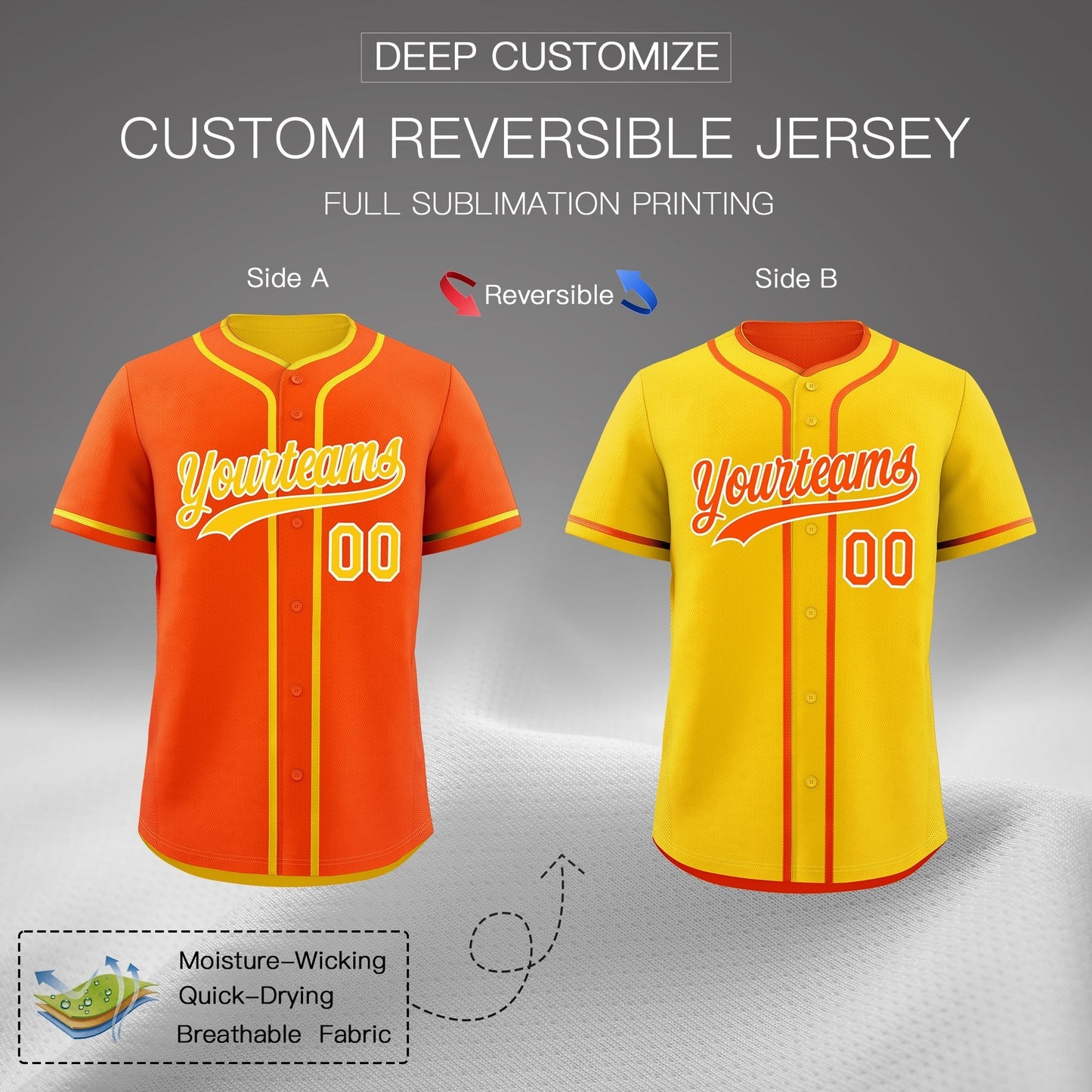 Custom Gold White Reversible Baseball Jersey Classic Style Add Team Name & Player Number Moisture-Wicking