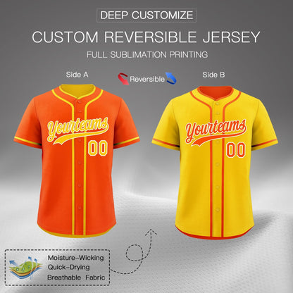 Custom Gold White Reversible Baseball Jersey Classic Style Add Team Name & Player Number Moisture-Wicking