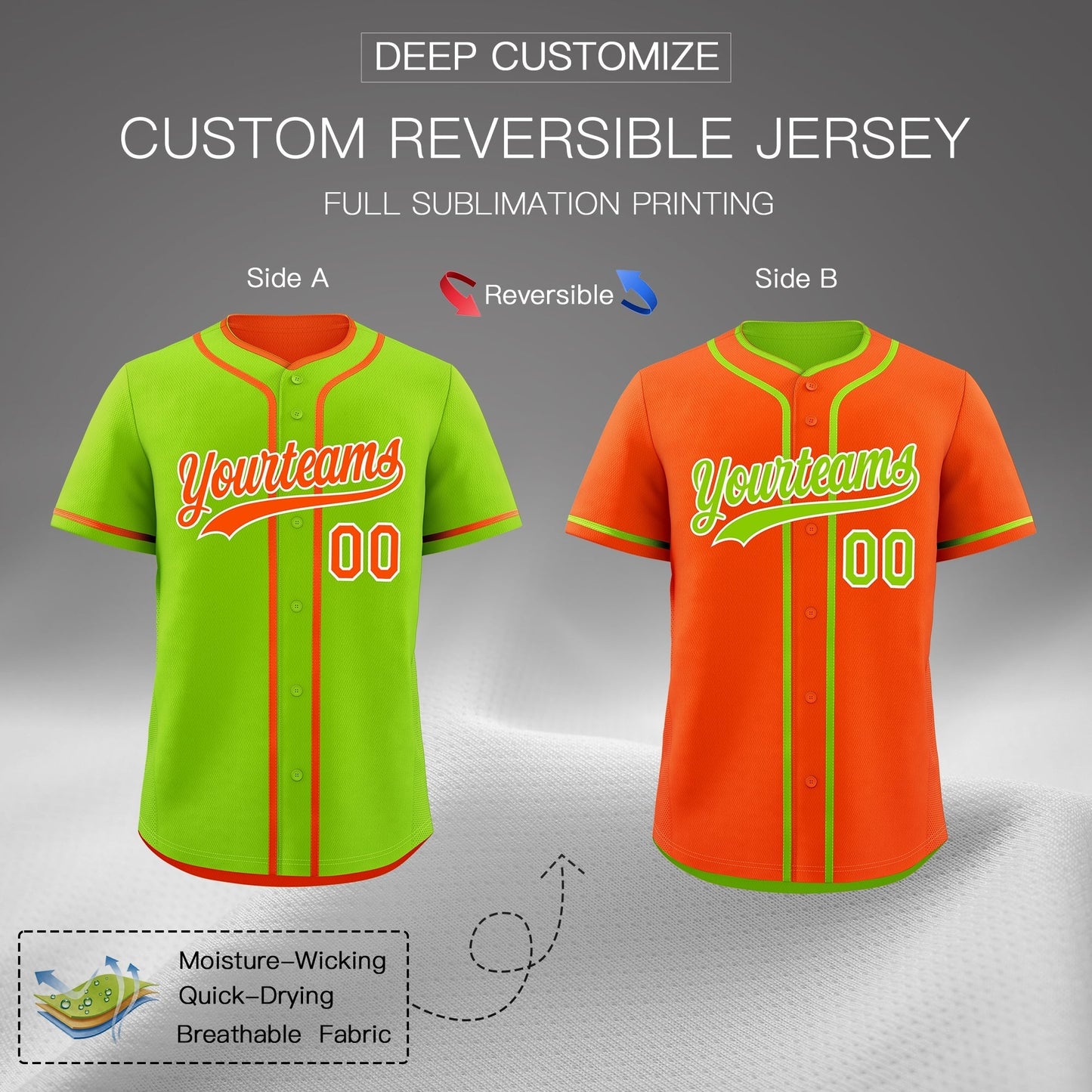 Custom Orange White Reversible Baseball Jersey Classic Style Add Team Name & Player Number Moisture-Wicking