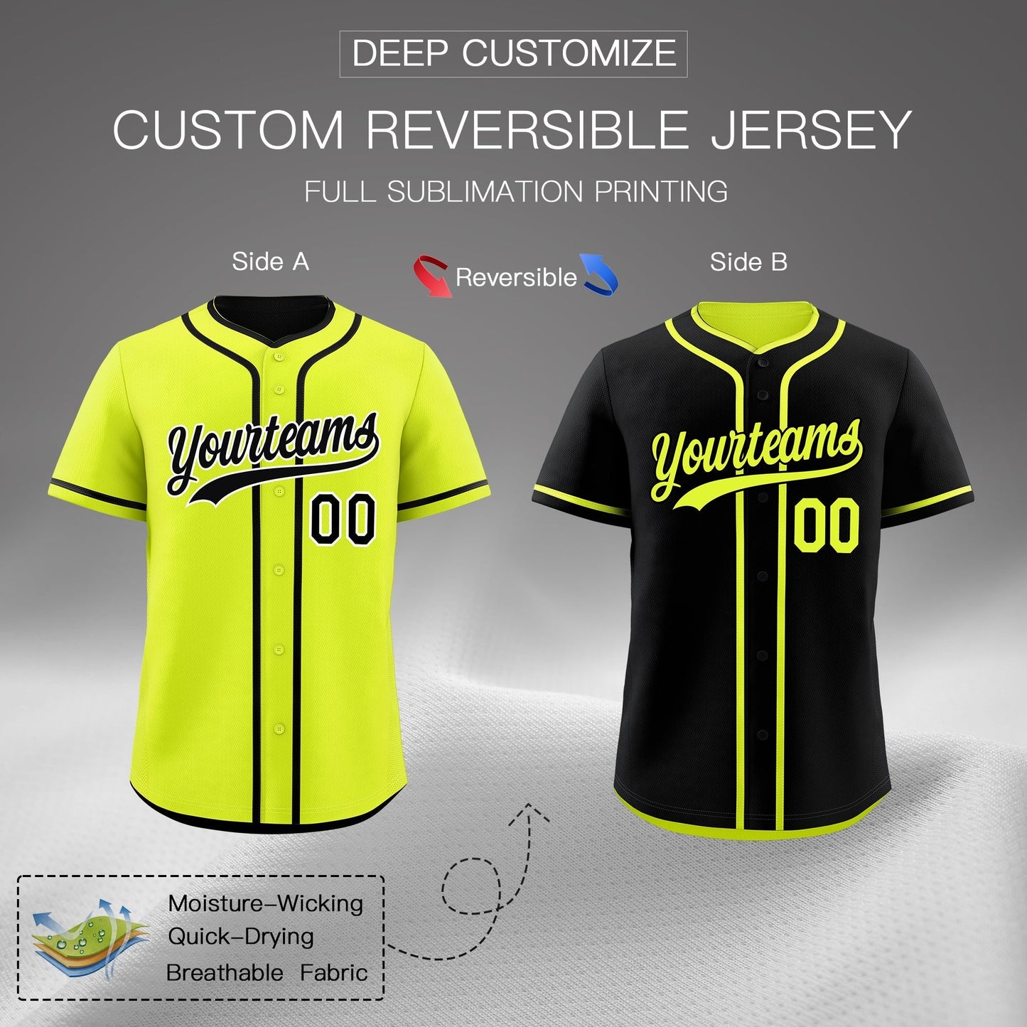 Custom Black Reversible Baseball Jersey Classic Style Add Team Name & Player Number Moisture-Wicking