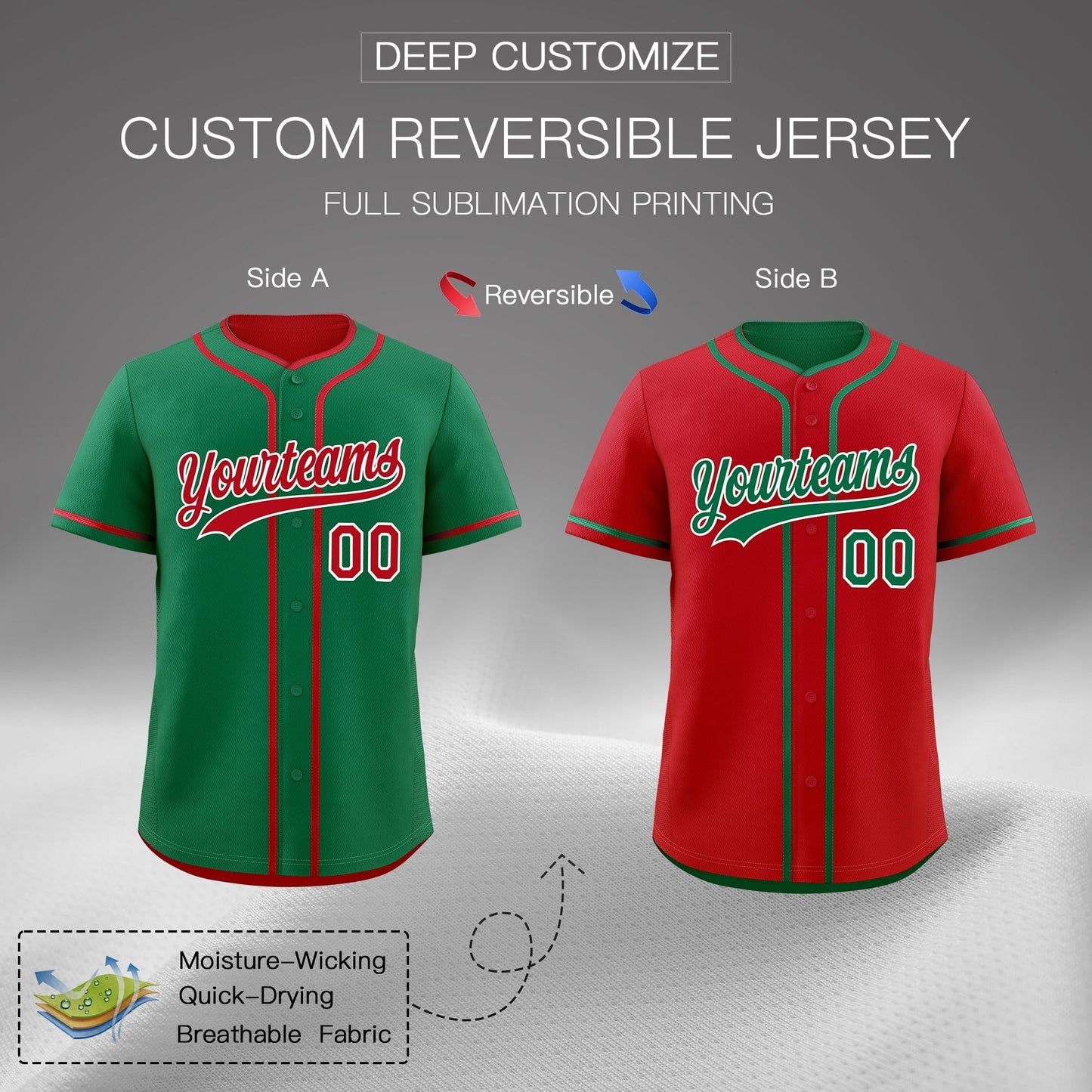 Custom Red White Reversible Baseball Jersey Classic Style Add Team Name & Player Number Moisture-Wicking