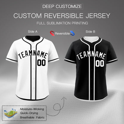 Custom Black White Reversible Baseball Jersey Classic Style For Youth Team Design Service