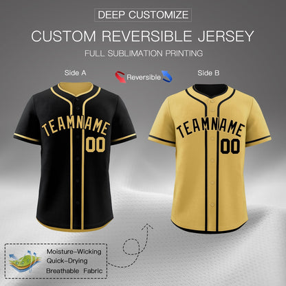 Custom Old Gold Black Reversible Baseball Jersey Classic Style Add Team Name & Player Number Moisture-Wicking