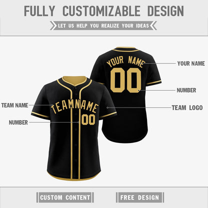 Custom Old Gold Black Reversible Baseball Jersey Classic Style Add Team Name & Player Number Moisture-Wicking