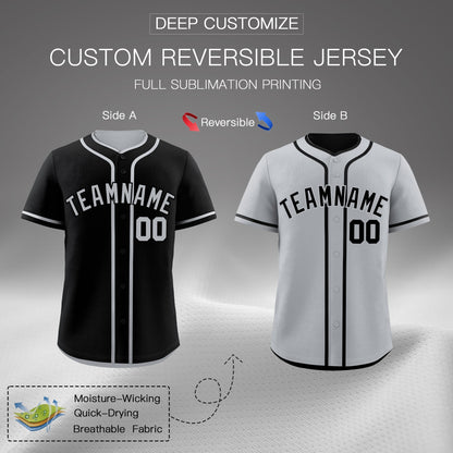 Custom Silver Black Reversible Baseball Jersey Classic Style For Youth Team Design Service