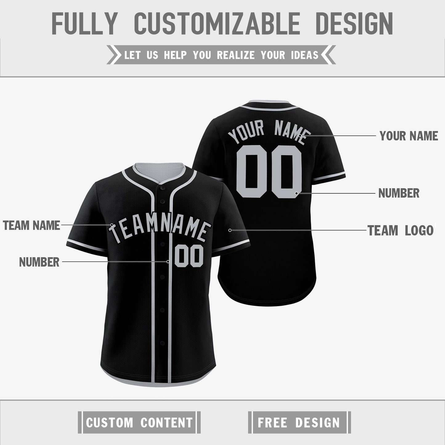 Custom Silver Black Reversible Baseball Jersey Classic Style For Youth Team Design Service