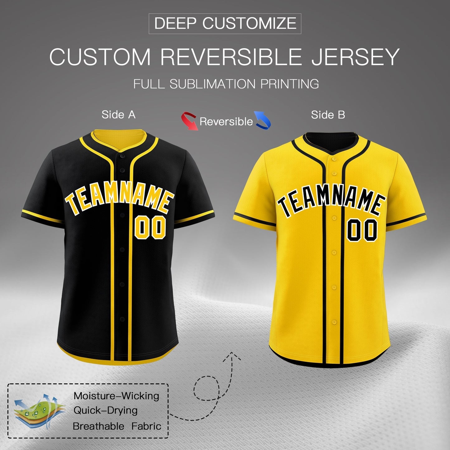 Custom Gold Black Reversible Baseball Jersey Classic Style For Youth Team Design Service