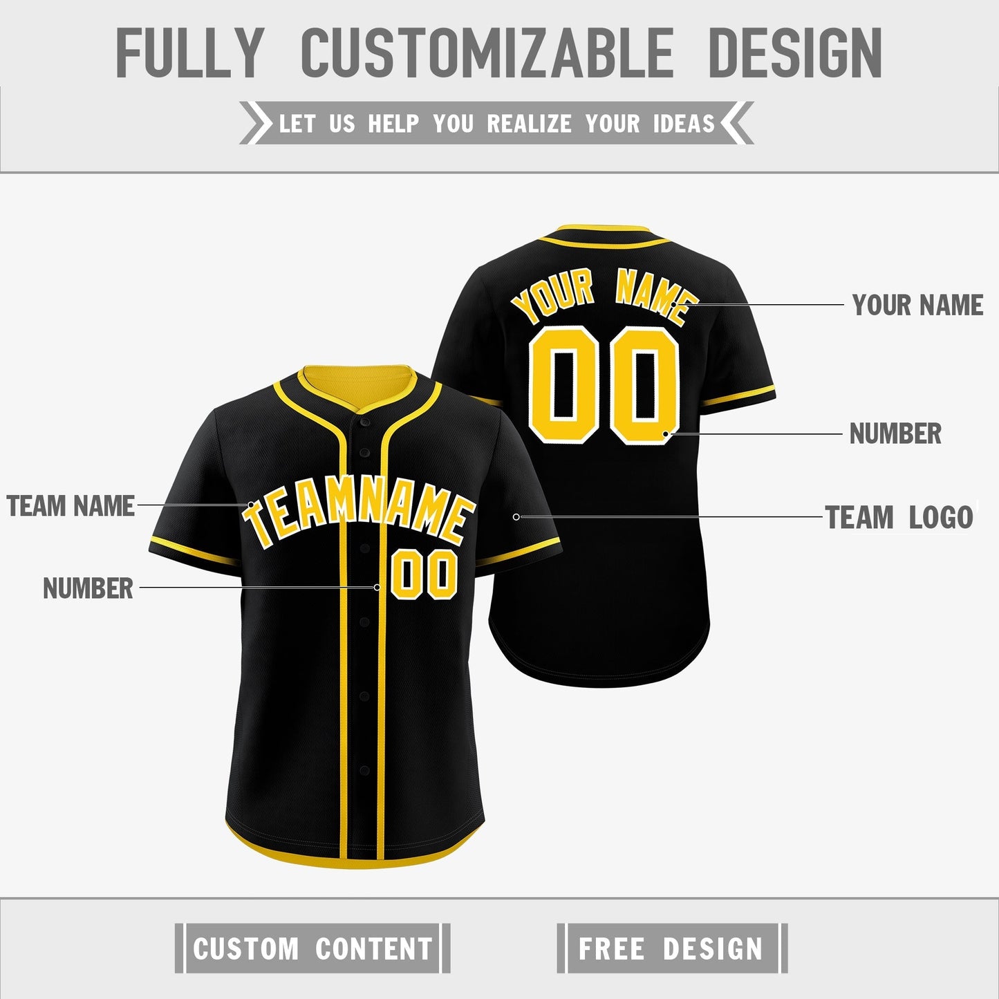 Custom Gold Black Reversible Baseball Jersey Classic Style For Youth Team Design Service