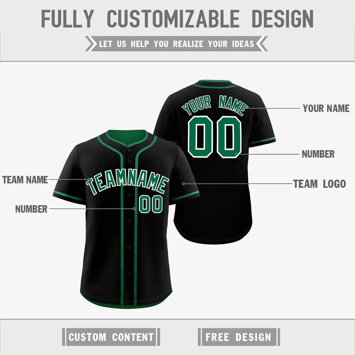 Custom Kelly Green Black Reversible Baseball Jersey Classic Style For Youth Team Design Service