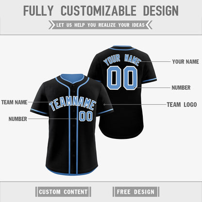 Custom Light Blue Black Reversible Baseball Jersey Classic Style Add Team Name & Player Number Moisture-Wicking