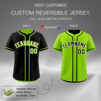 Custom Neon Green Black Reversible Baseball Jersey Classic Style For Youth Team Design Service