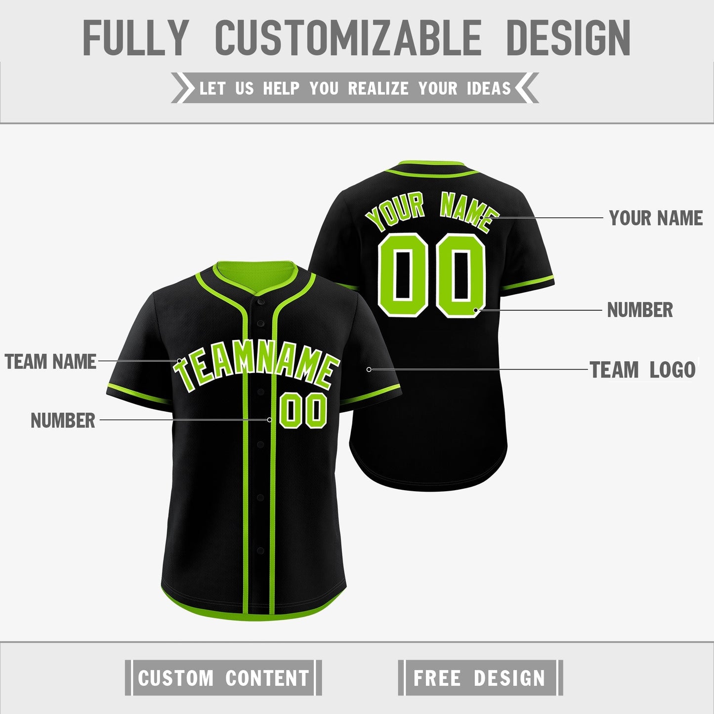 Custom Neon Green Black Reversible Baseball Jersey Classic Style For Youth Team Design Service